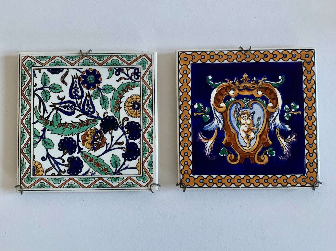 Paire de carreaux décoratifs - sous-verres Gien