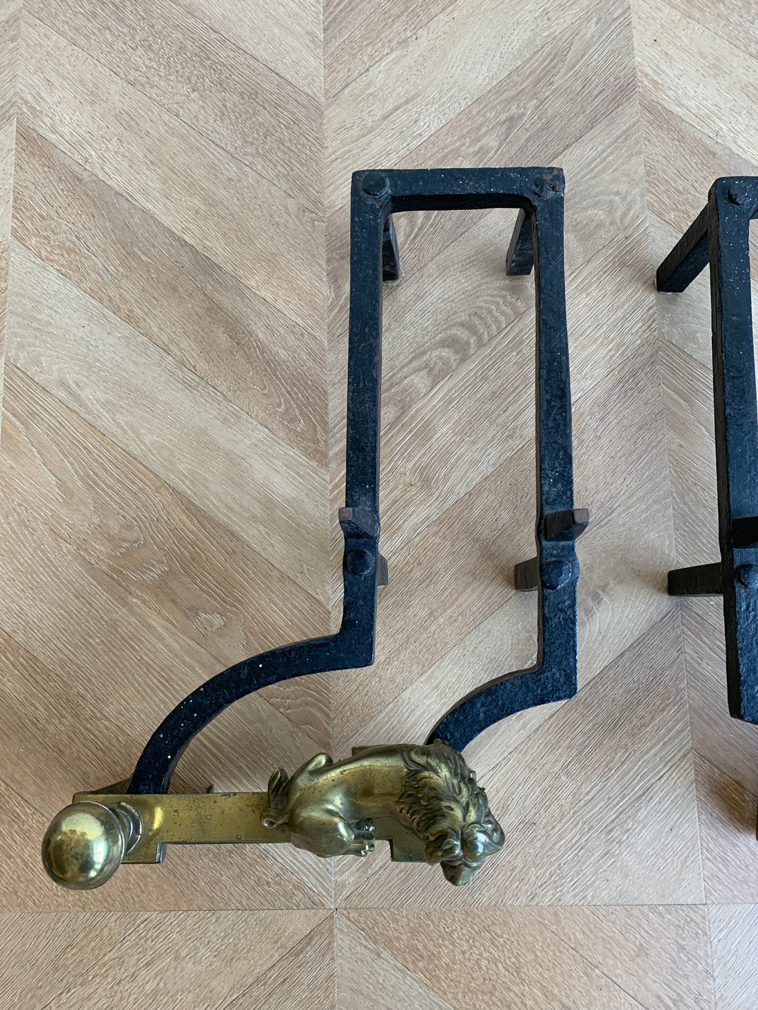 Paire de chenets Louis XVI aux lions