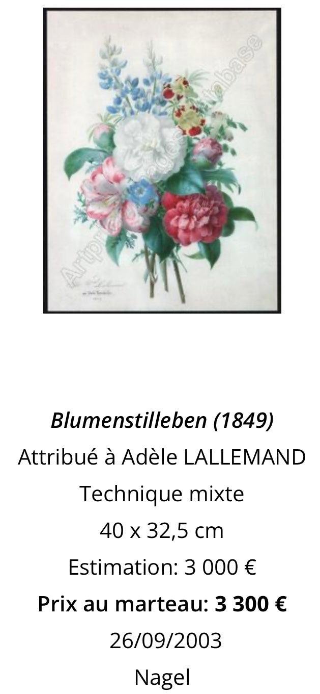 Adèle LALLEMAND - Aquarelle - 1861 (livraison avec assurance incluse)