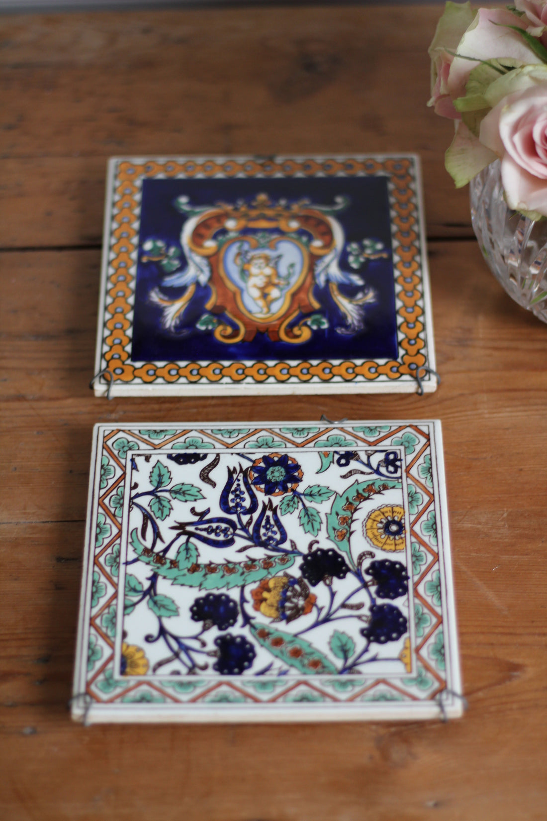 Paire de carreaux décoratifs - sous-verres Gien