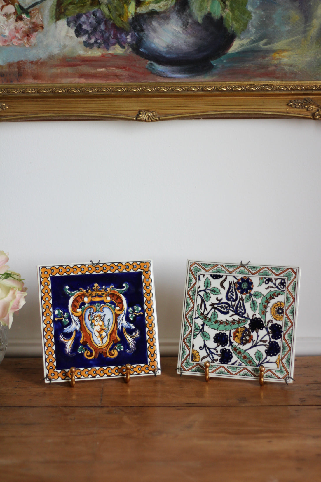 Paire de carreaux décoratifs - sous-verres Gien