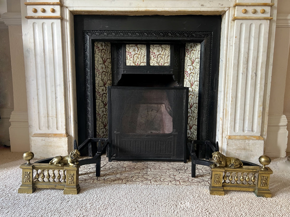 Paire de chenets Louis XVI aux lions