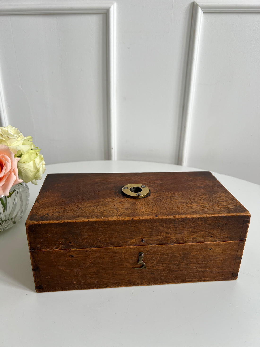 Boîte ancienne anglaise bois et laiton