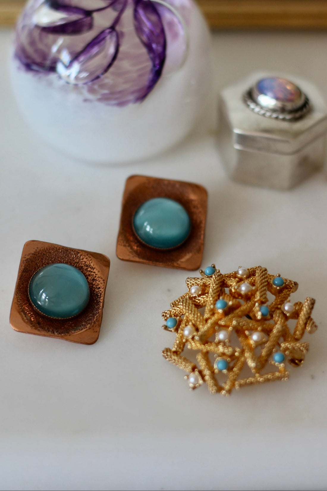 Boucles d'oreille vintage en cuivre martelé - artisanat maltais