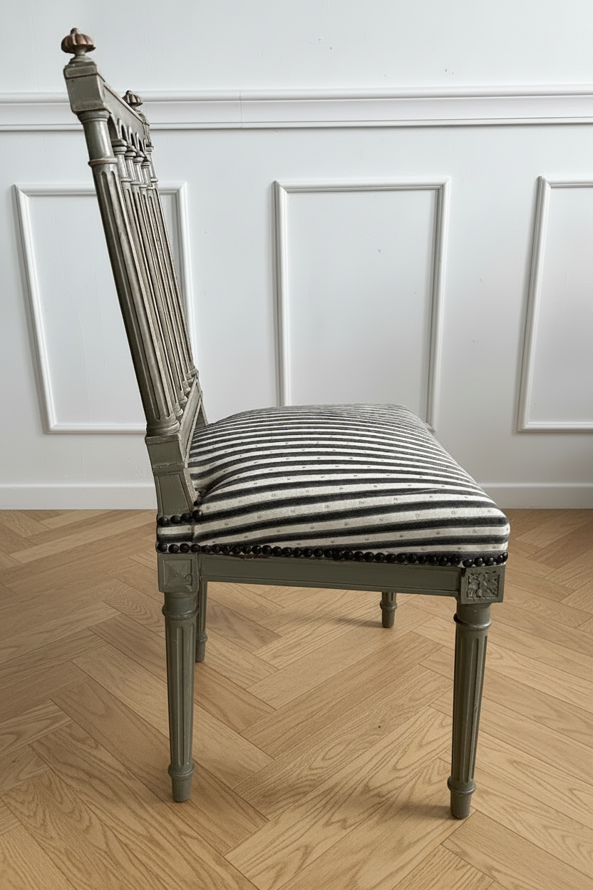 Chaise velours gris de style Louis XVI - France - 1890
