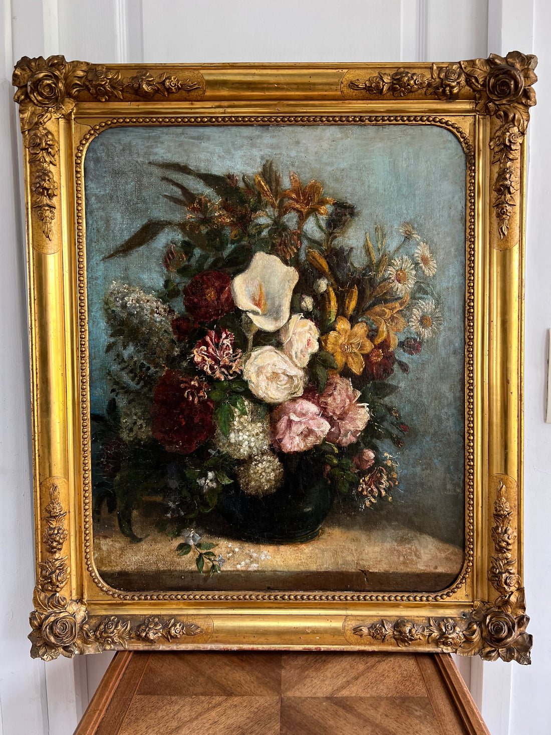 Nature morte au bouquet XIXème (nettoyée et revernie)