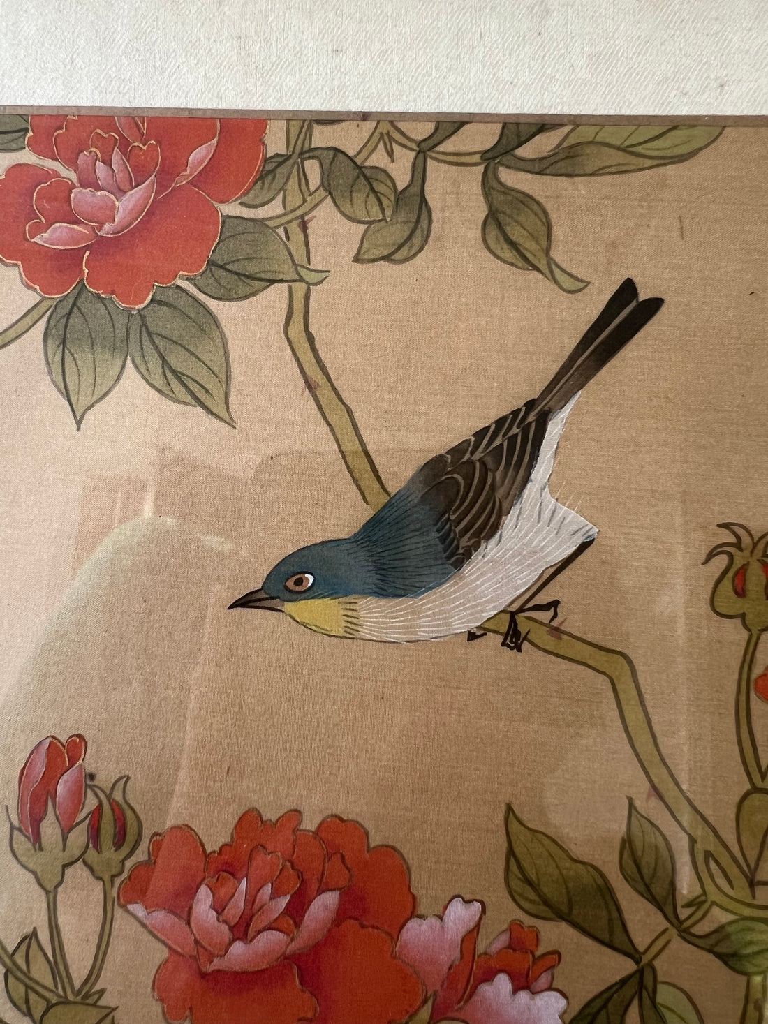 Peinture sur soie japonaise encadrée