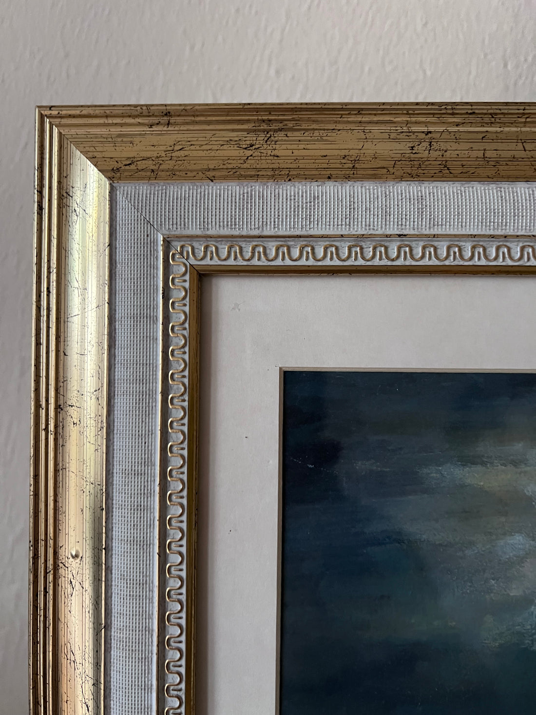 Marine à la nuit tombée - Huile originale encadrée