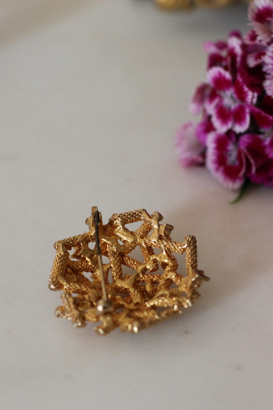 Broche vintage perles et turquoises