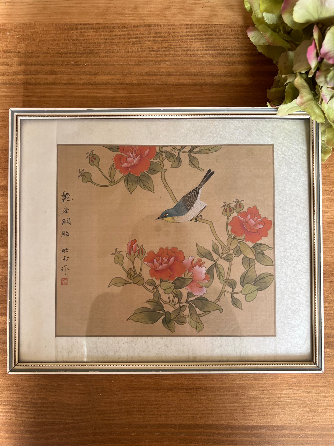 Peinture sur soie japonaise encadrée