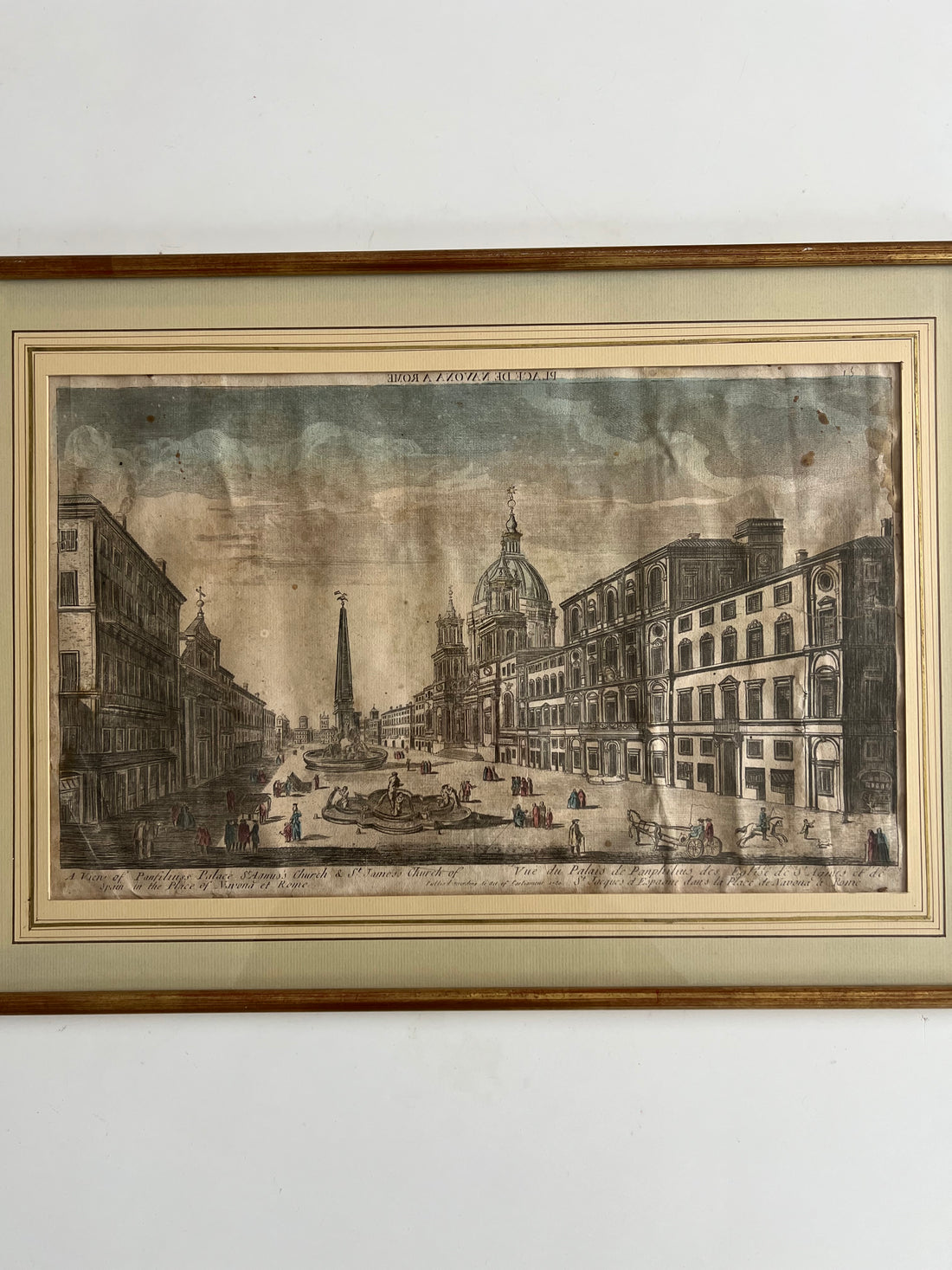 Estampe eau-forte coloriée - Place Navona Rome - 1752