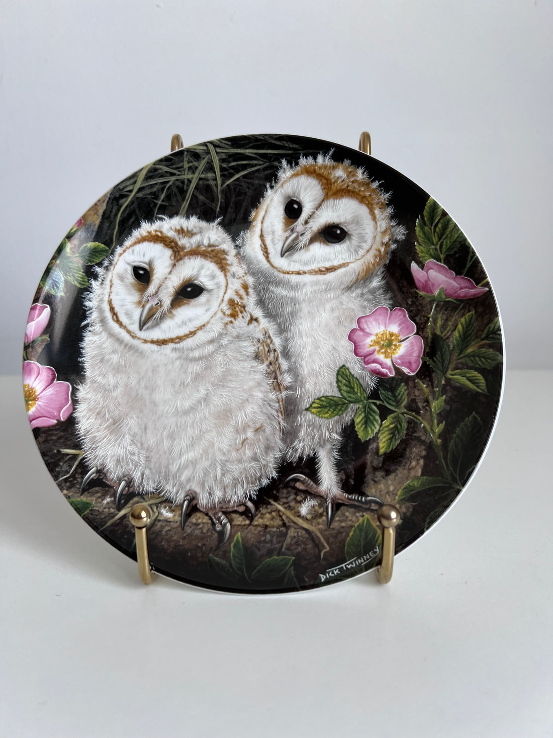 Assiette de collection Wedgwood, illustration de Dick Twinney - "The Barn Owl Chicks" 1988