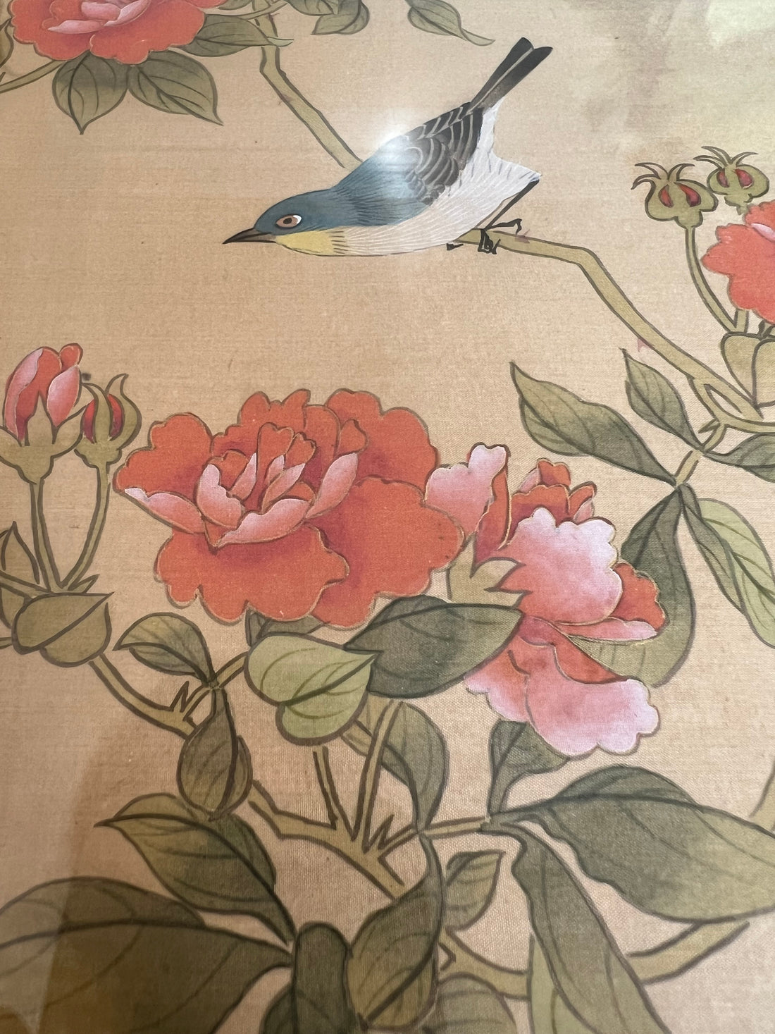 Peinture sur soie japonaise encadrée
