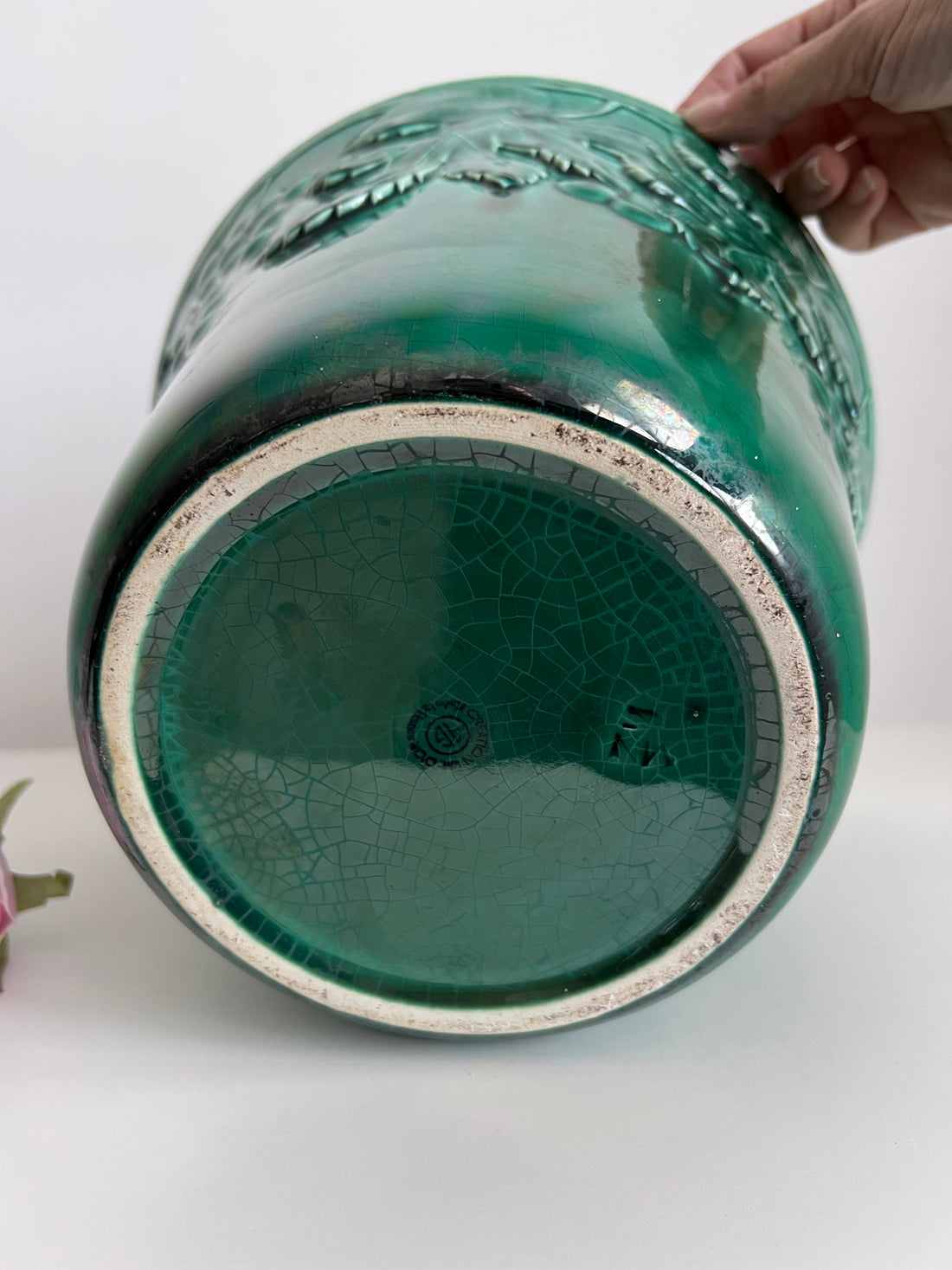 Grand cache-pot émaillé - Faïencerie d'art Valdor France -1950