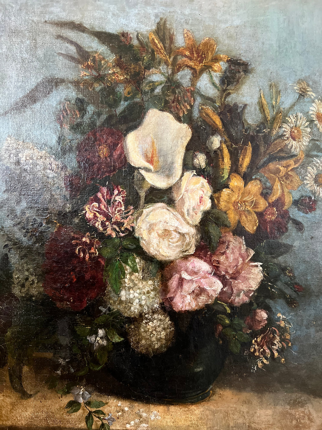 Nature morte au bouquet XIXème (nettoyée et revernie)