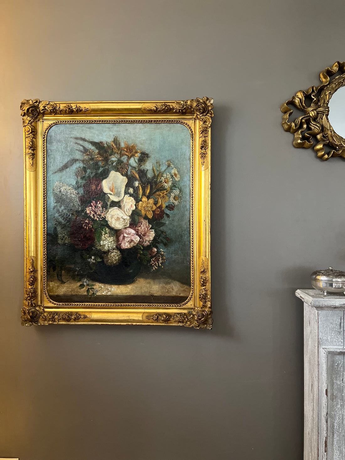 Nature morte au bouquet XIXème (nettoyée et revernie)