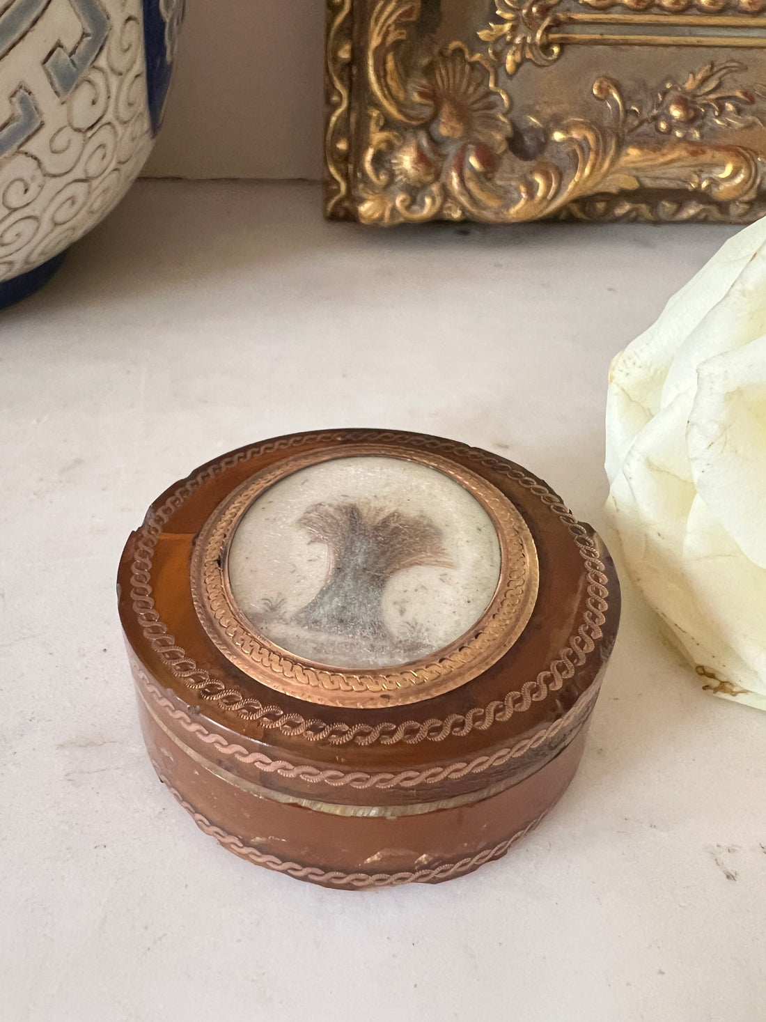 Boîte en corne, or et cheveux fin XVIIIème