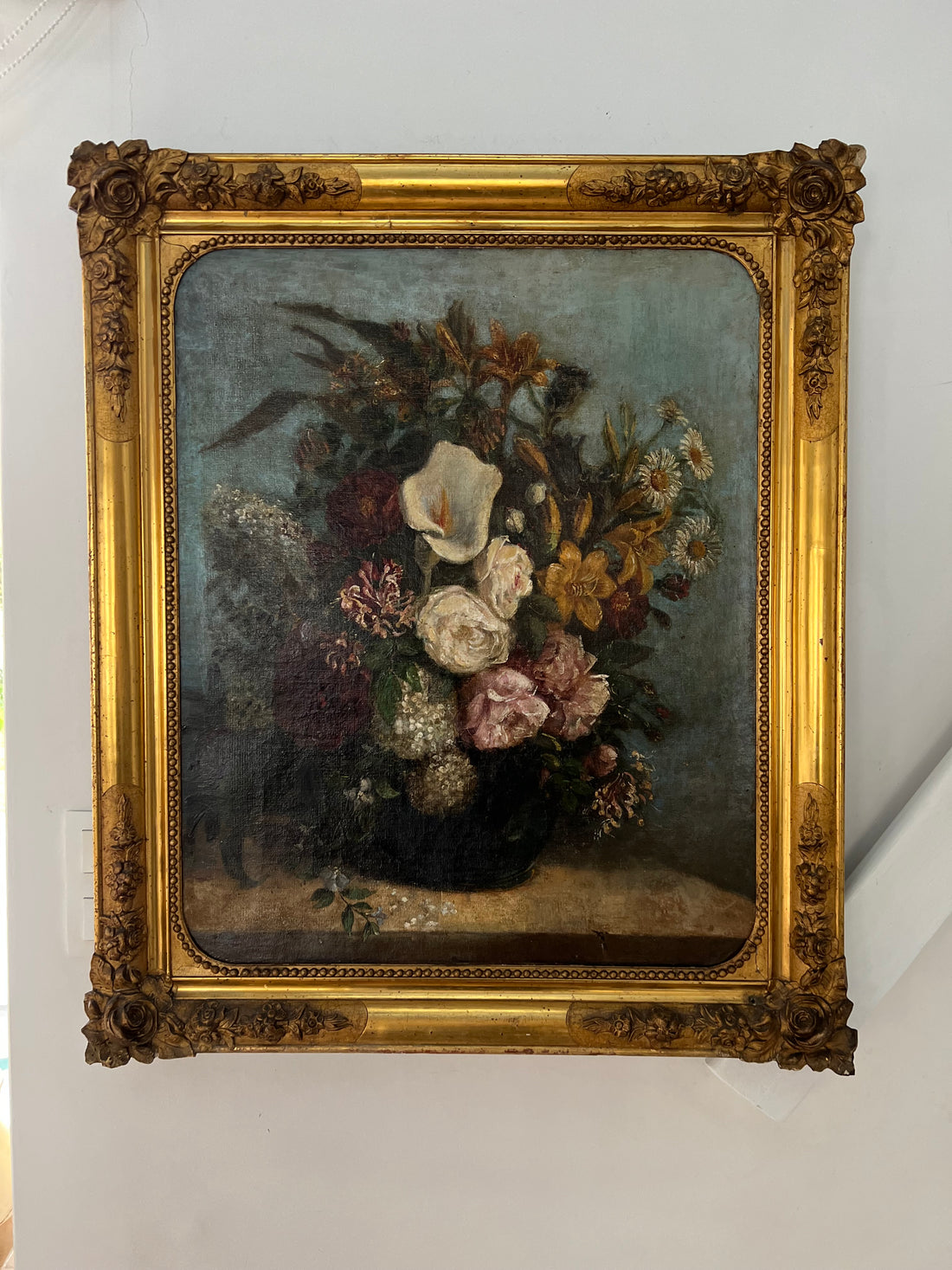 Nature morte au bouquet XIXème (nettoyée et revernie)