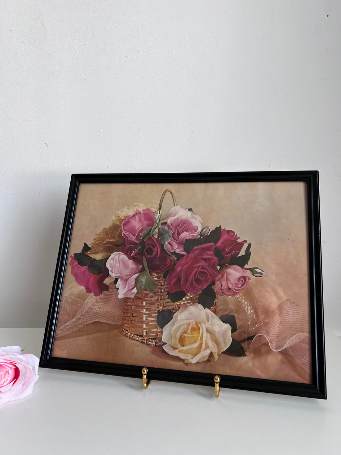 Cadre au bouquet de roses - impression vintage sous verre