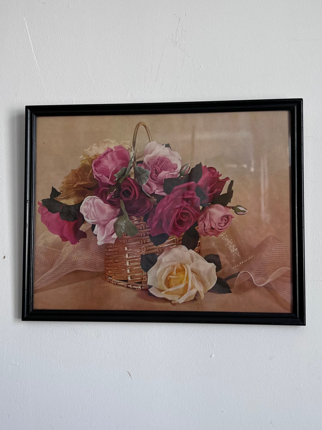 Cadre au bouquet de roses - impression vintage sous verre