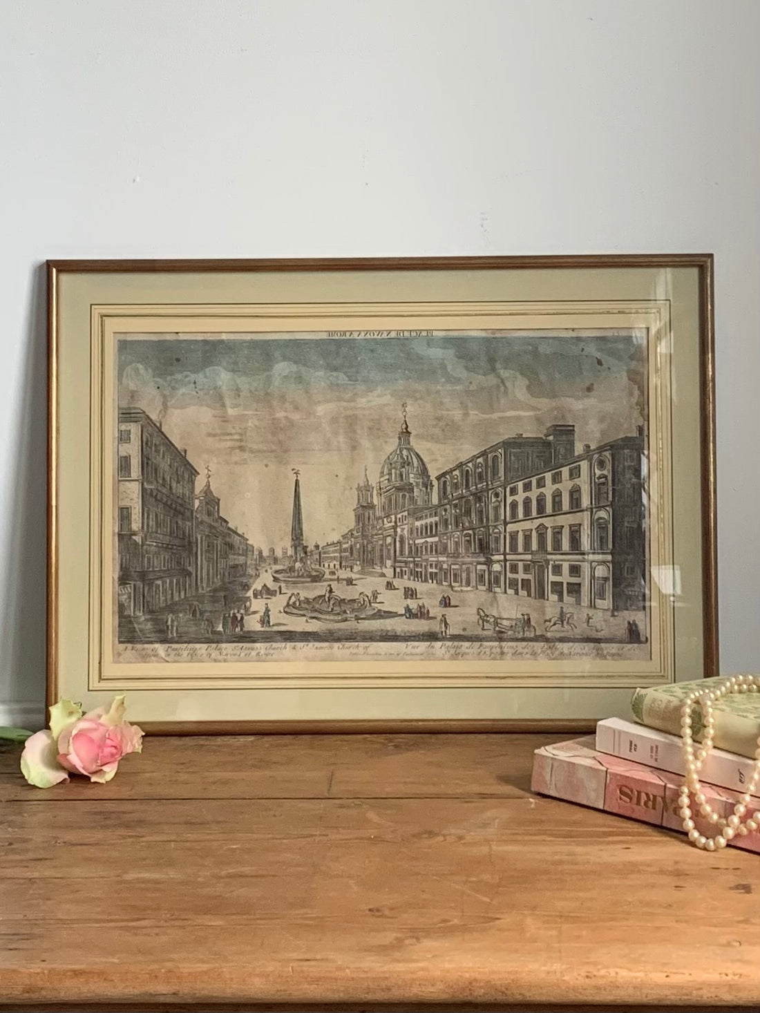 Estampe eau-forte coloriée - Place Navona Rome - 1752