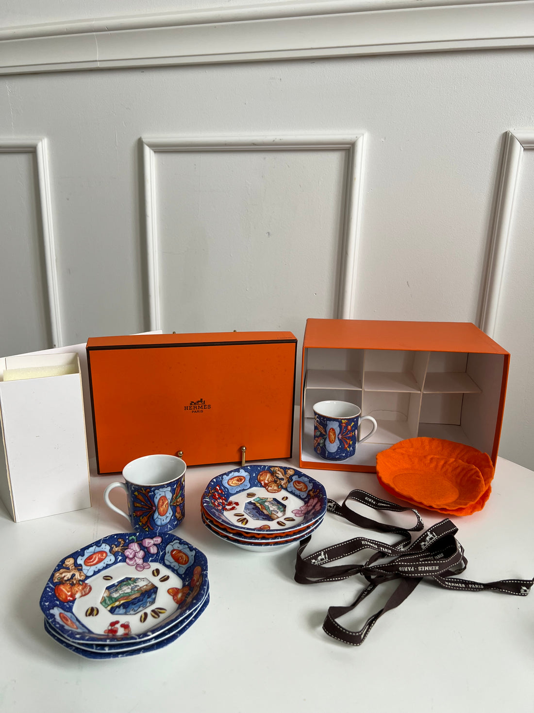 Service à Café Hermès Patchwork - 6 Tasses Et Soucoupes En Porcelaine - Neuf