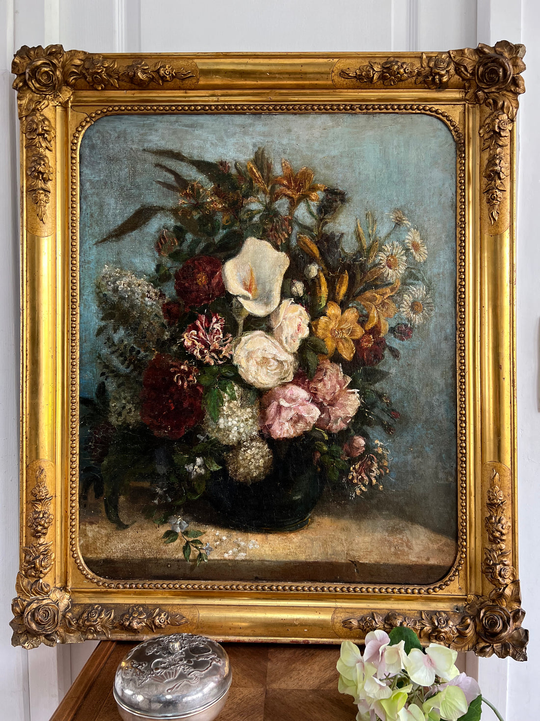 Nature morte au bouquet XIXème (nettoyée et revernie)