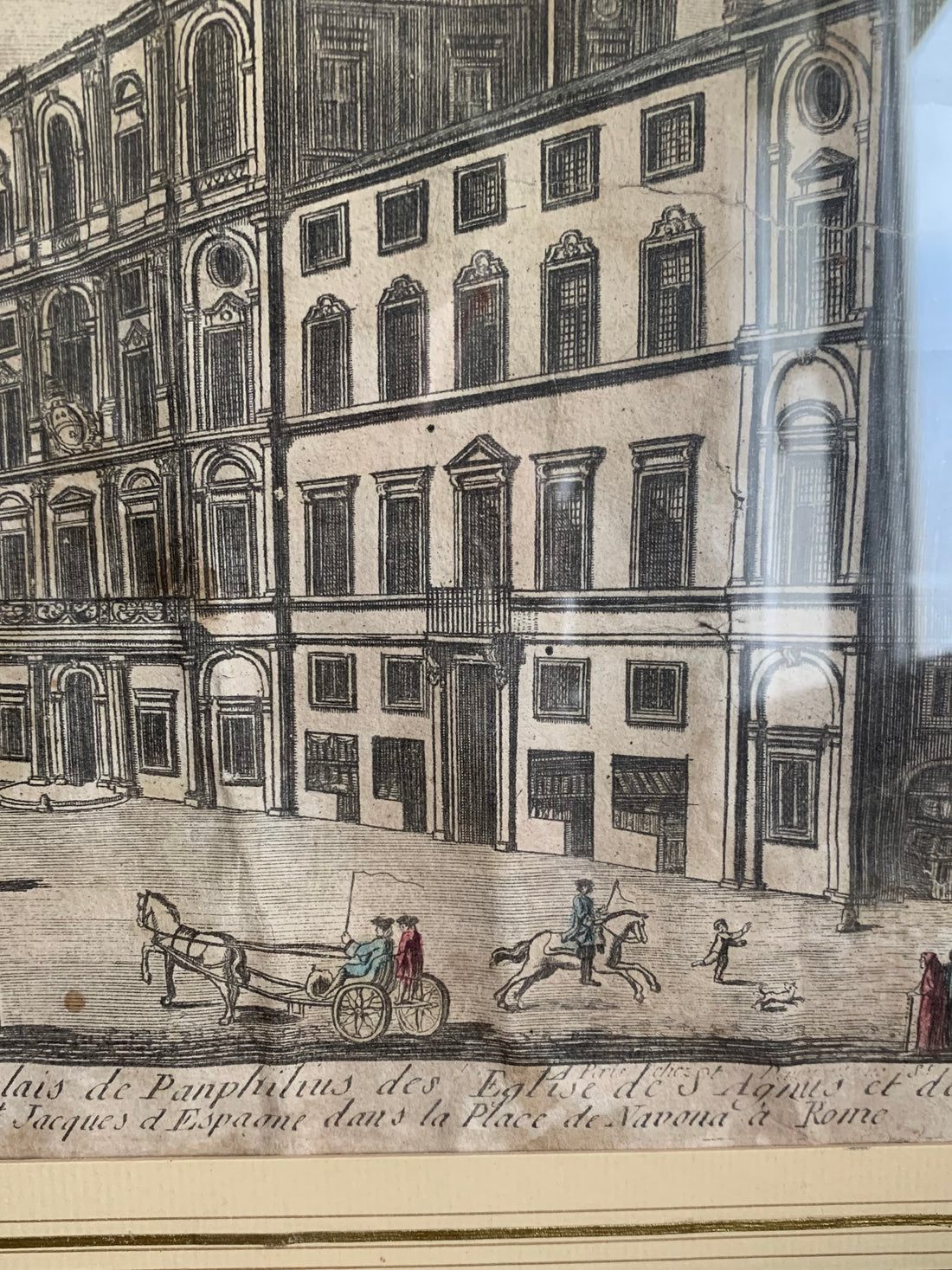 Estampe eau-forte coloriée - Place Navona Rome - 1752