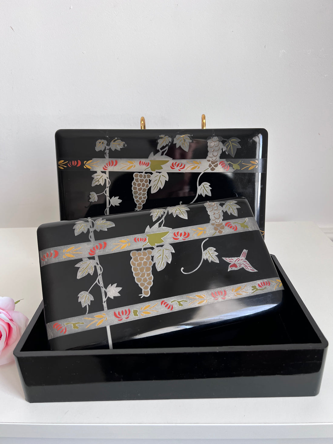 Paire de boîtes laquées gigognes Art Déco - Japon - 1950