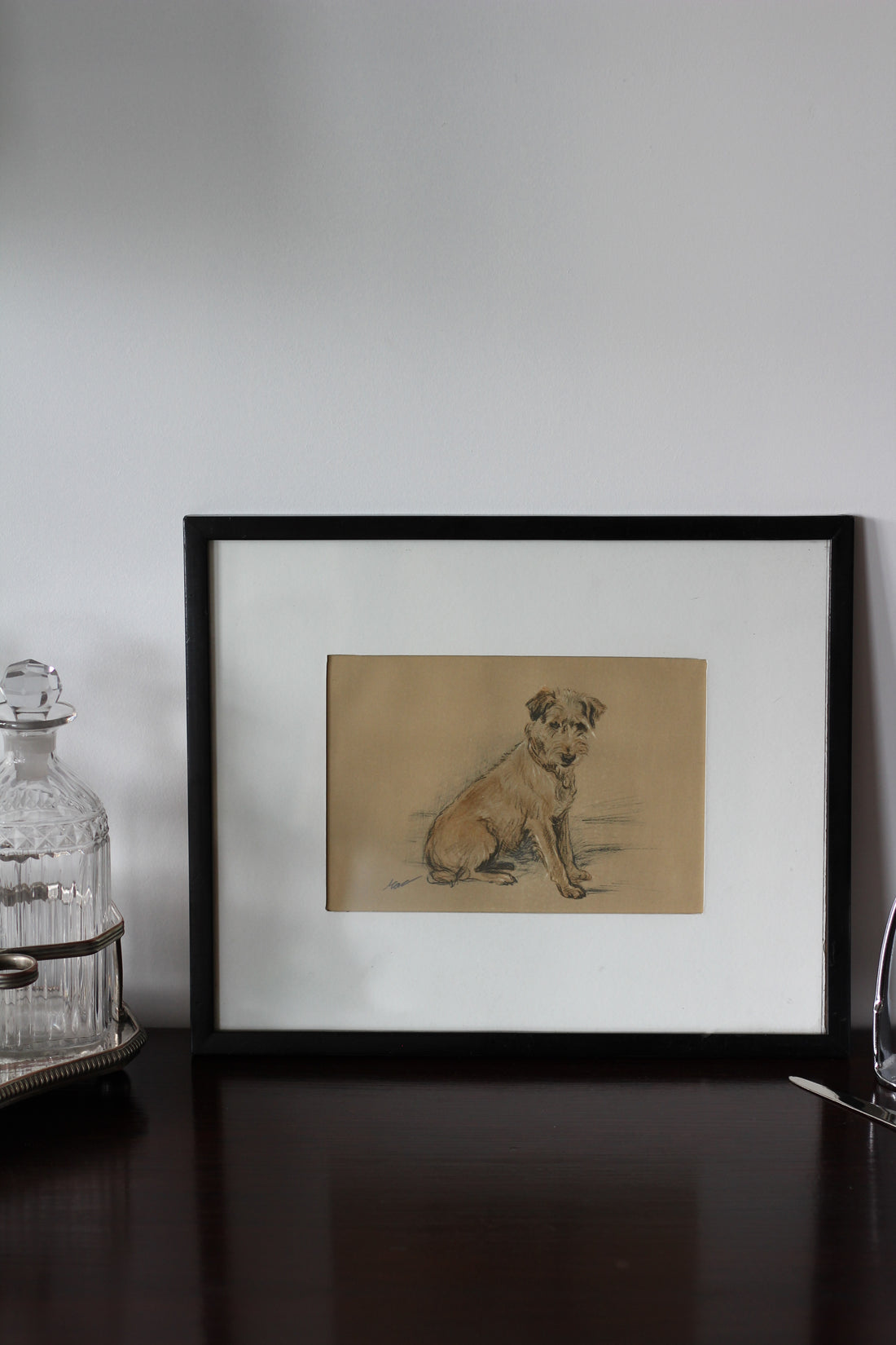 Ancienne impression d'un terrier au pastel - Angleterre, vers 1930