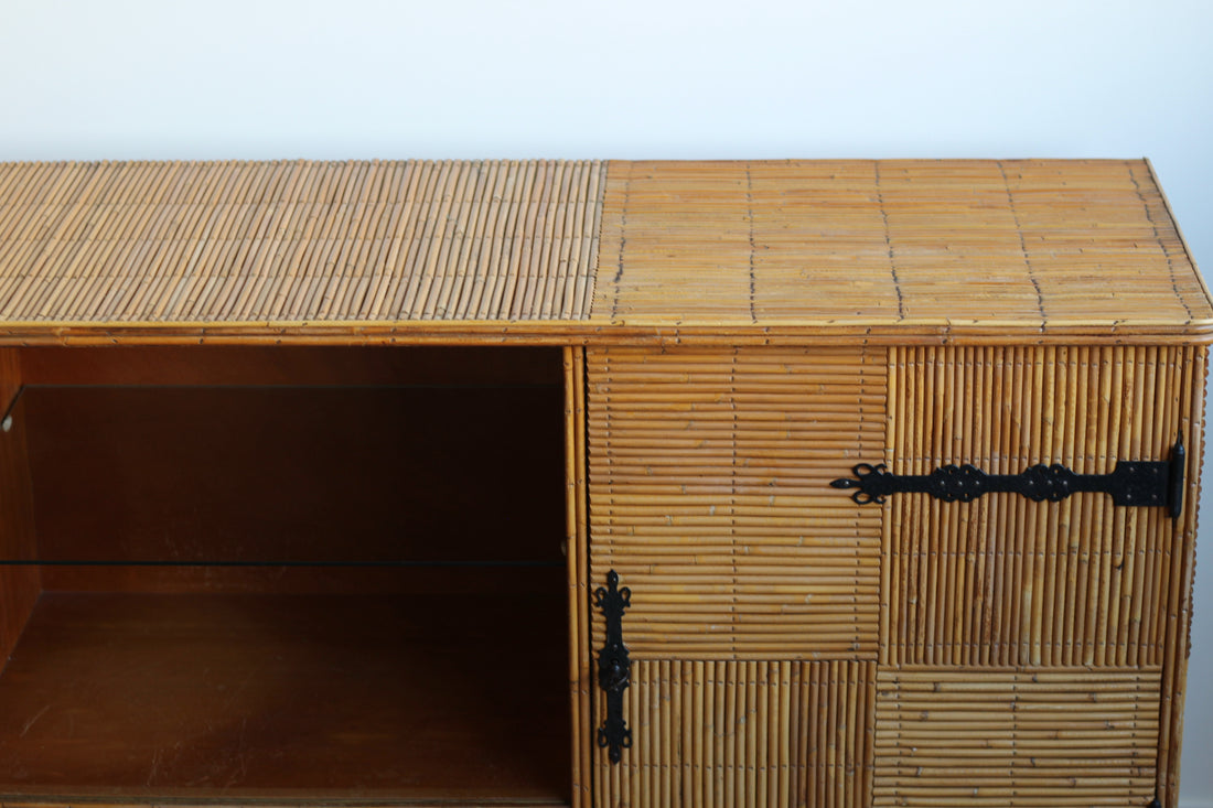 Enfilade vintage 181 cm en rotin et bambou années 1950-1960