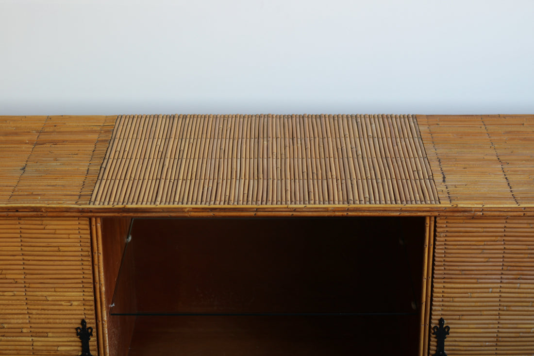 Enfilade vintage 181 cm en rotin et bambou années 1950-1960