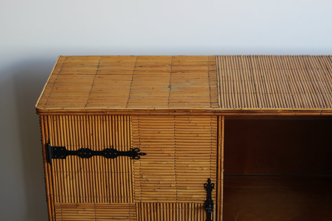 Enfilade vintage 181 cm en rotin et bambou années 1950-1960