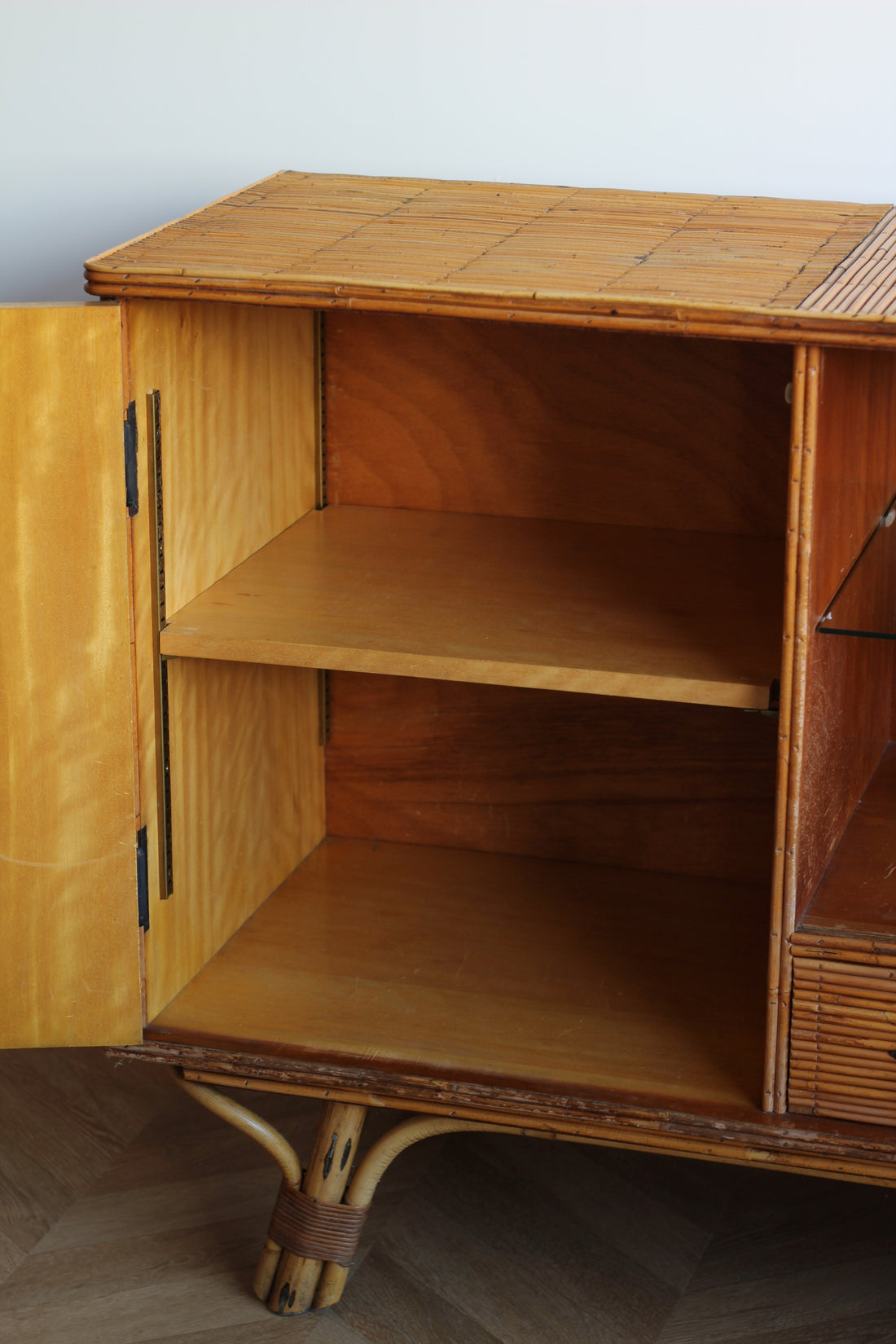 Enfilade vintage 181 cm en rotin et bambou années 1950-1960