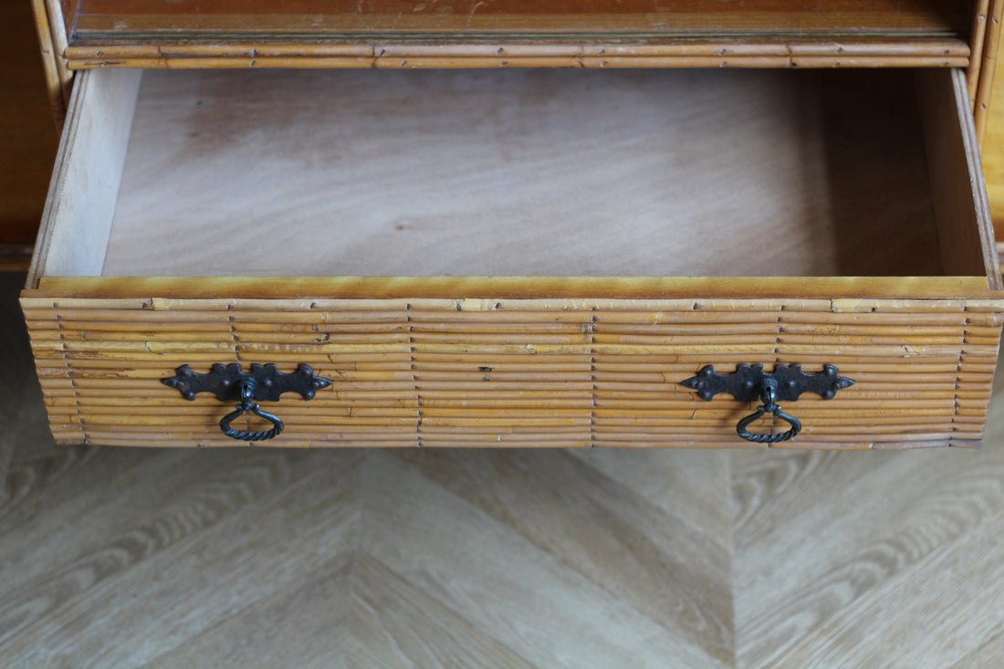 Enfilade vintage 181 cm en rotin et bambou années 1950-1960