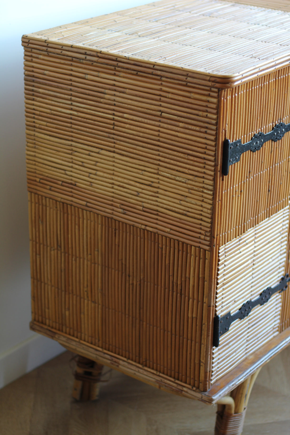 Enfilade vintage 181 cm en rotin et bambou années 1950-1960