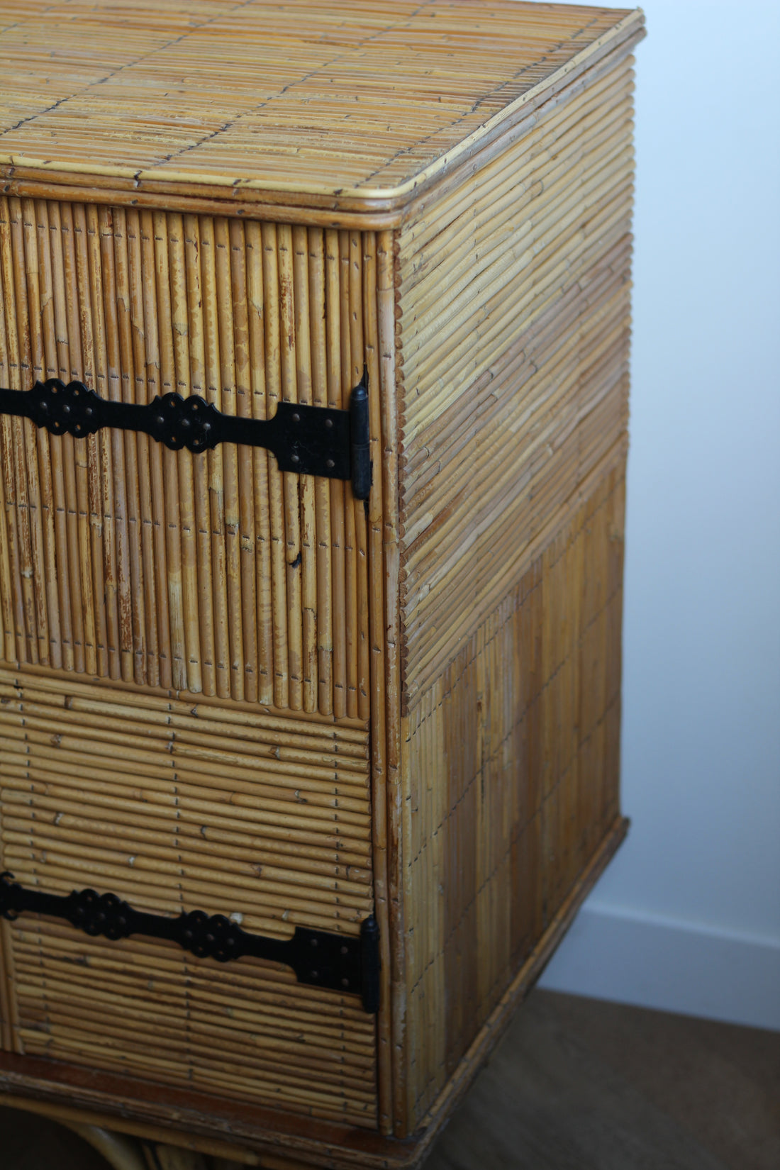 Enfilade vintage 181 cm en rotin et bambou années 1950-1960