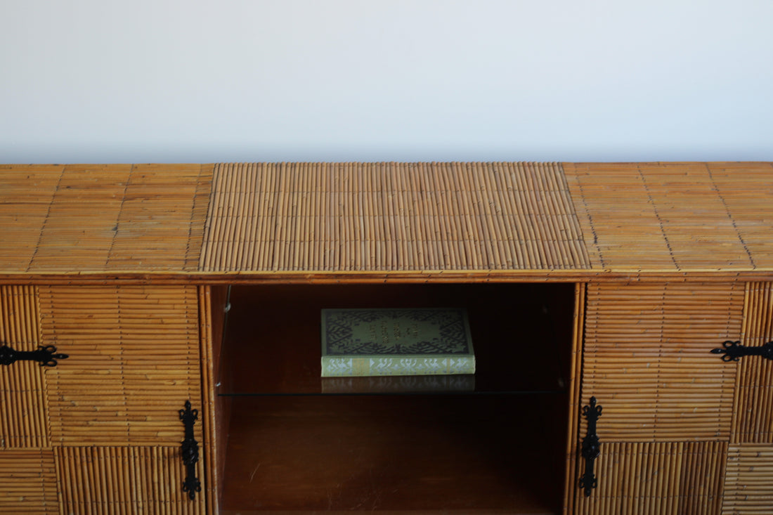 Enfilade vintage 181 cm en rotin et bambou années 1950-1960