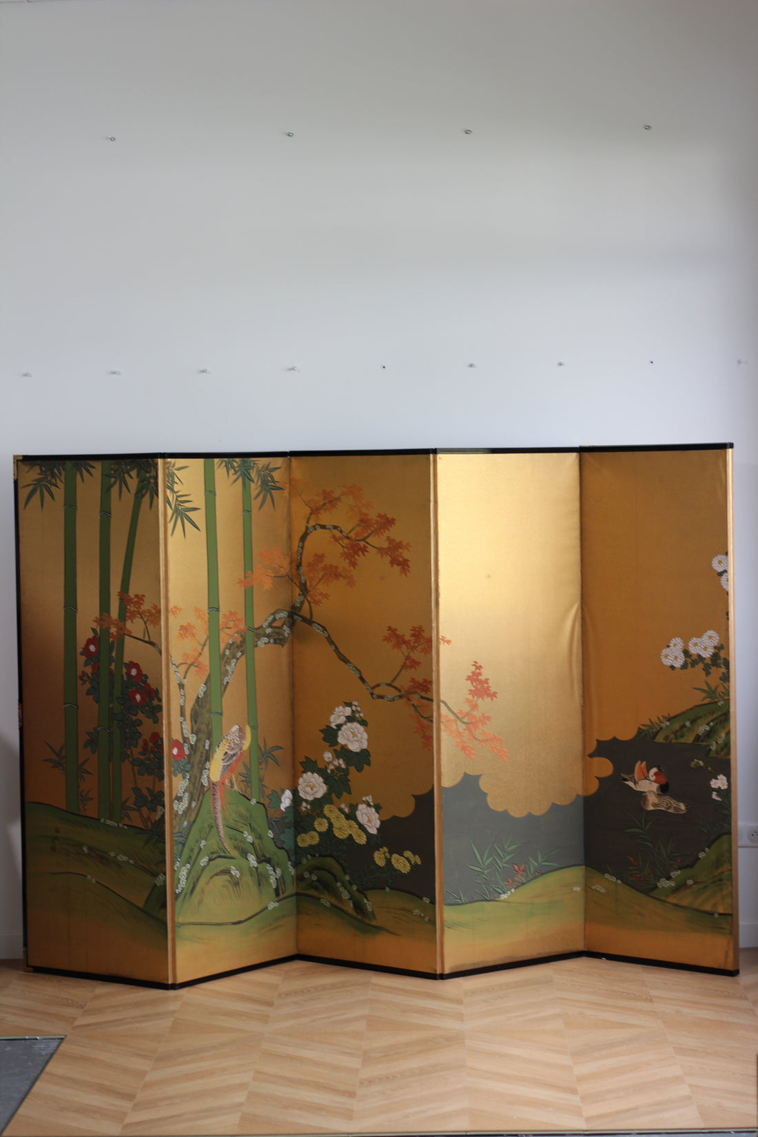 Paravent modulable japonais Kano aux canards mandarins - de 2 à 6 vantaux