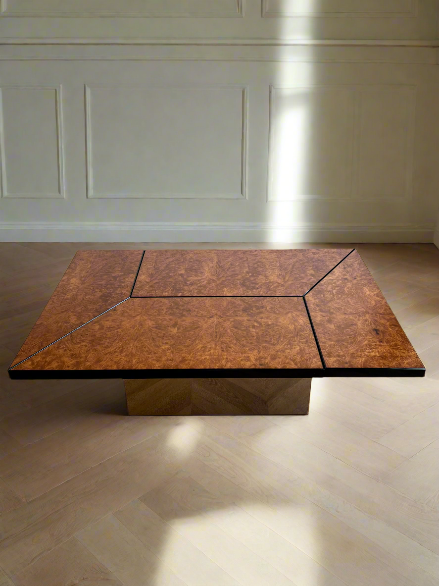 Table basse en loupe Paul Michel (avec compartiment bar)
