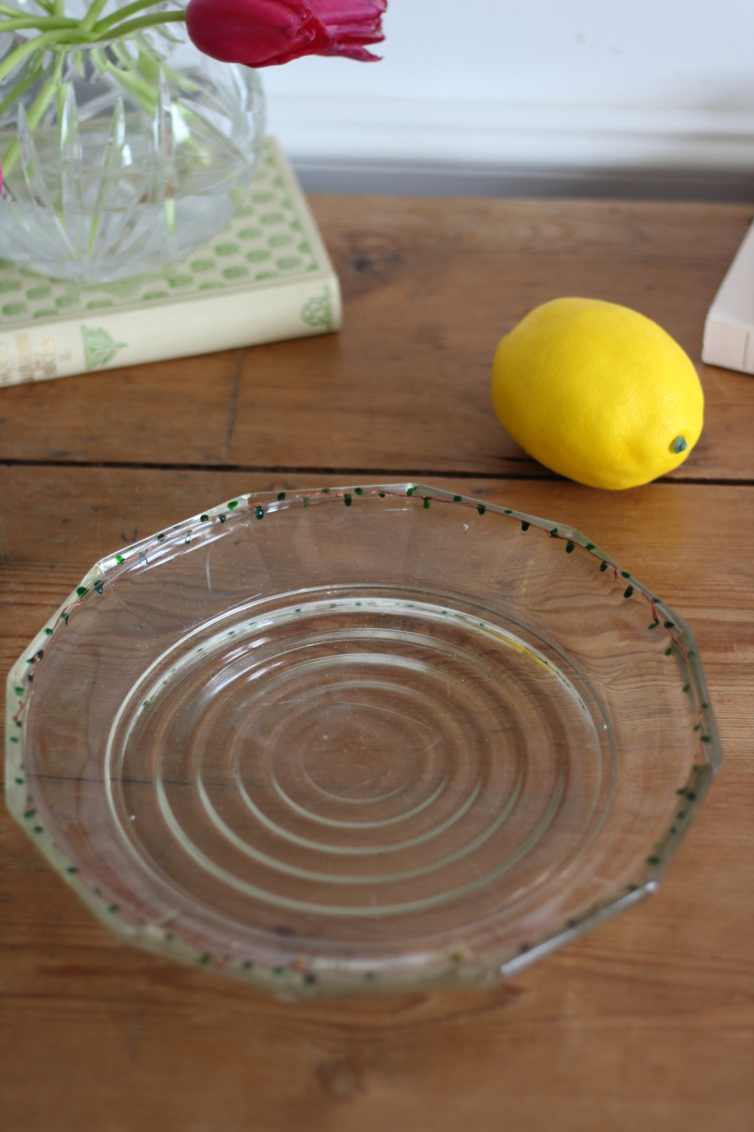 Plat et cloche en verre vintage