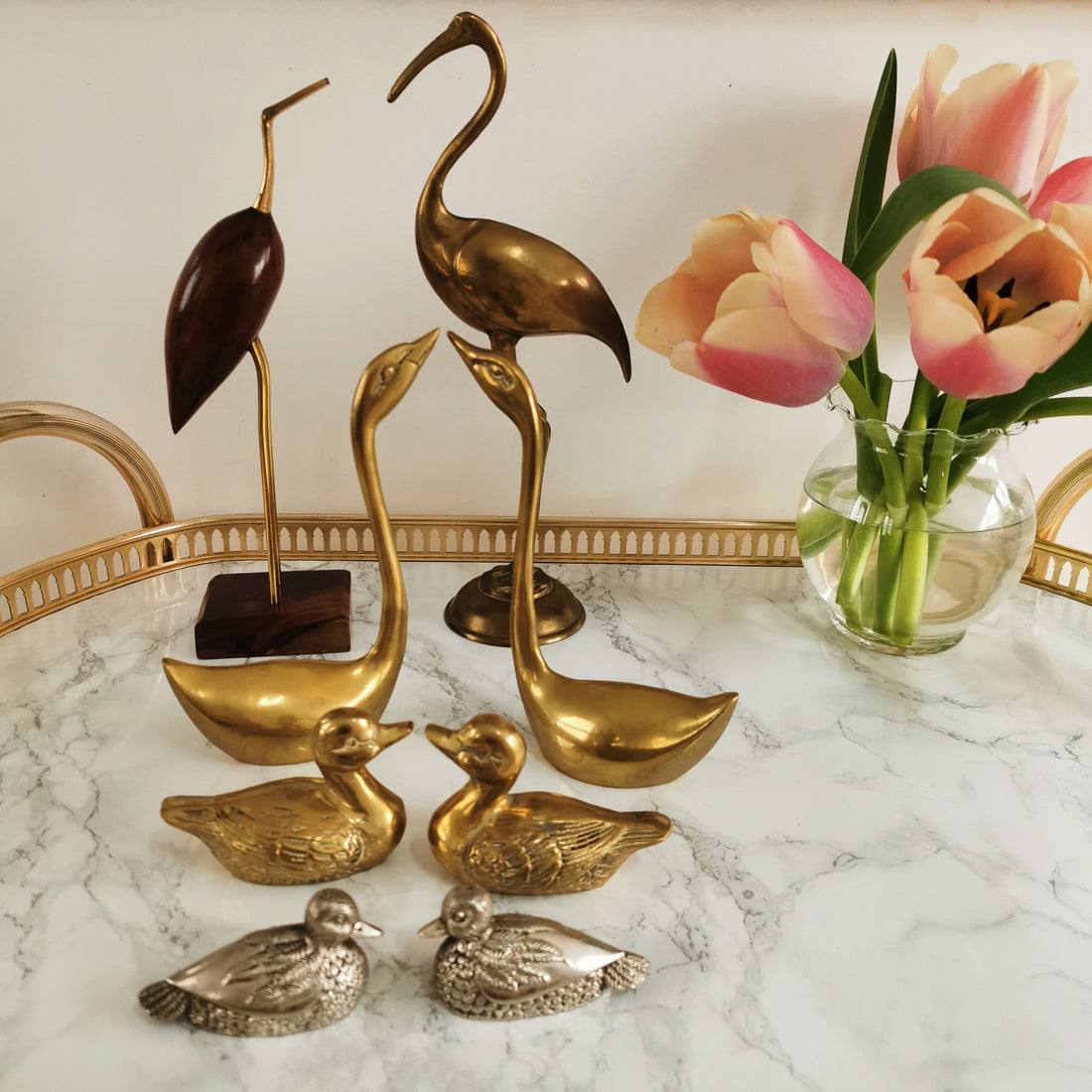 Paire de cygnes en laiton vintage