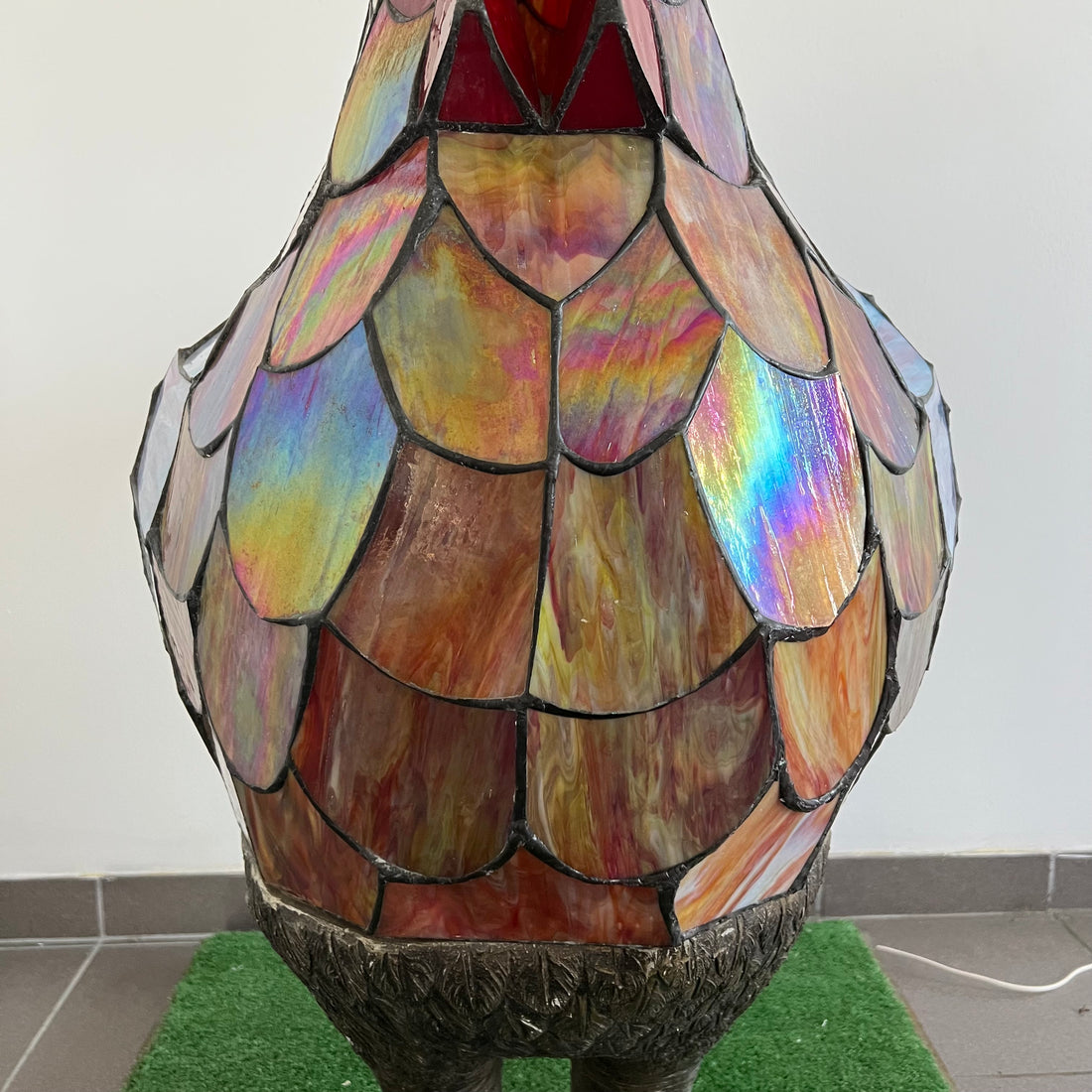 Poule artisanale lumineuse en vitraux - pièce unique